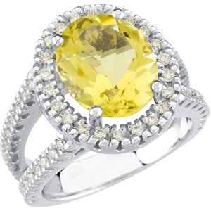 14K White Lemon Quartz & 1/2 CTW Diamond Ring