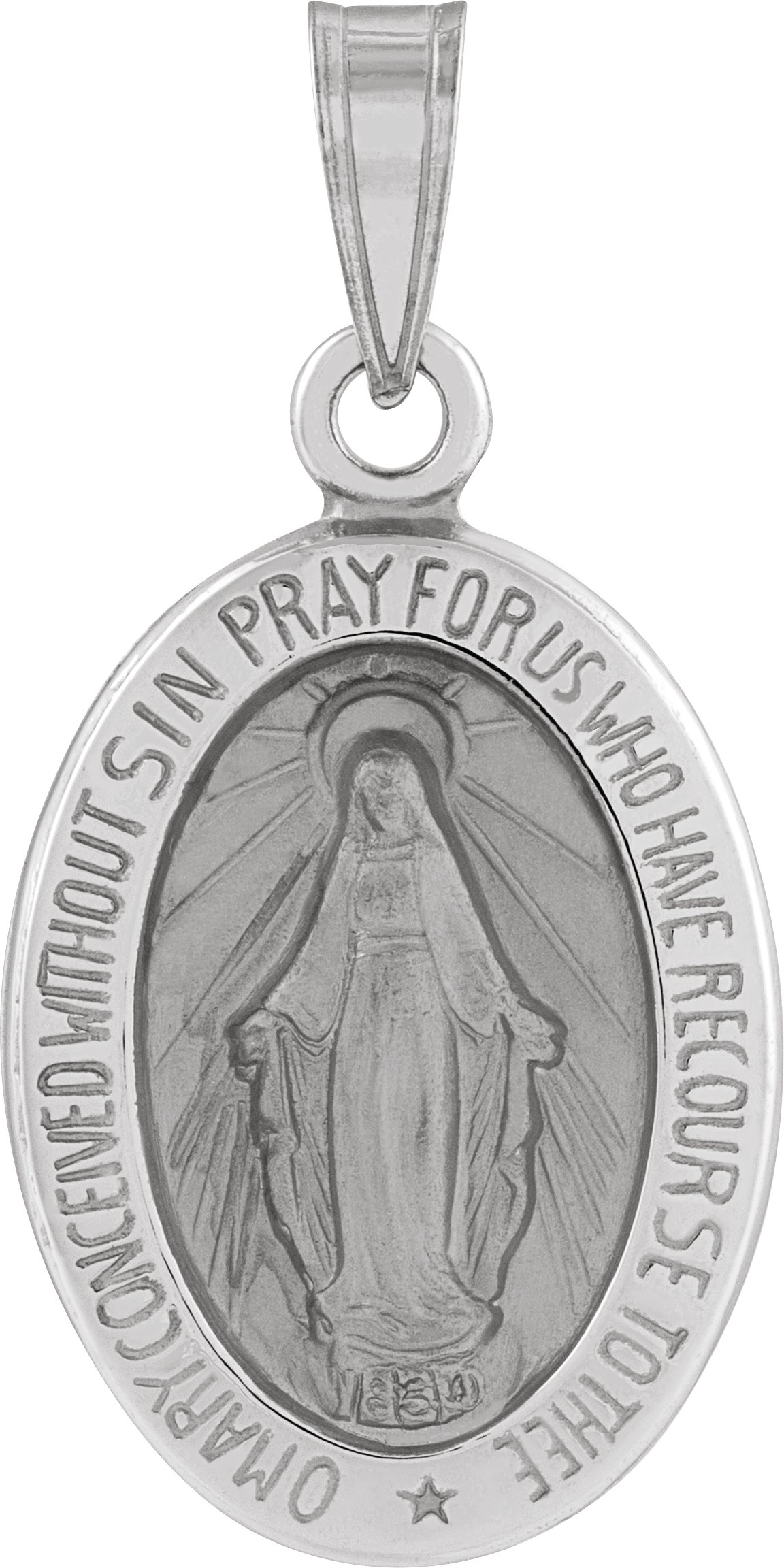 14K White 15x11.5 mm Oval Hollow Miraculous Medal Ref 3662954