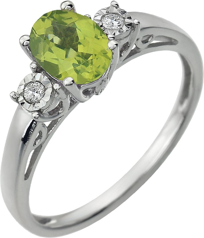 14K White Natural Peridot & .04 CTW Natural Diamond Ring