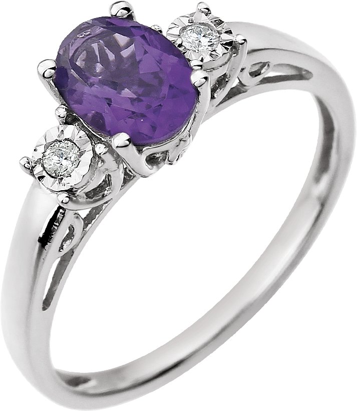 14K White Natural Amethyst & .04 CTW Natural Diamond Ring