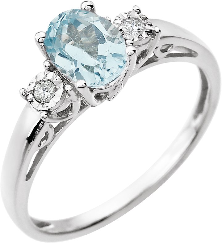 14K White Natural Aquamarine & .04 CTW Natural Diamond Ring
