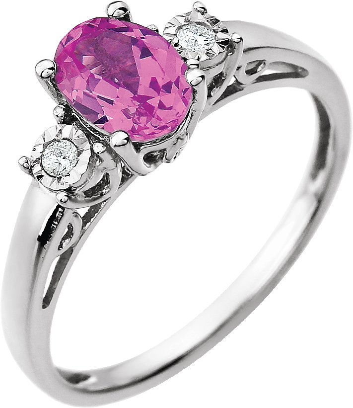14K White Lab-Grown Pink Sapphire & .04 CTW Natural Diamond Ring