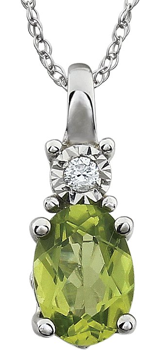 14K White Natural Peridot & .02 CT Natural Diamond 18