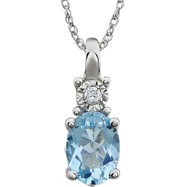 14K White Natural Sky Blue Topaz & .02 CT Natural Diamond 18" Necklace
