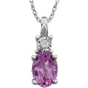14K White Lab-Grown Pink Sapphire & .02 CT Natural Diamond 18" Necklace