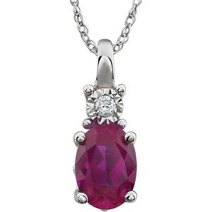 14K White Lab-Grow Ruby & .02 CT Natural Diamond 18" Necklace