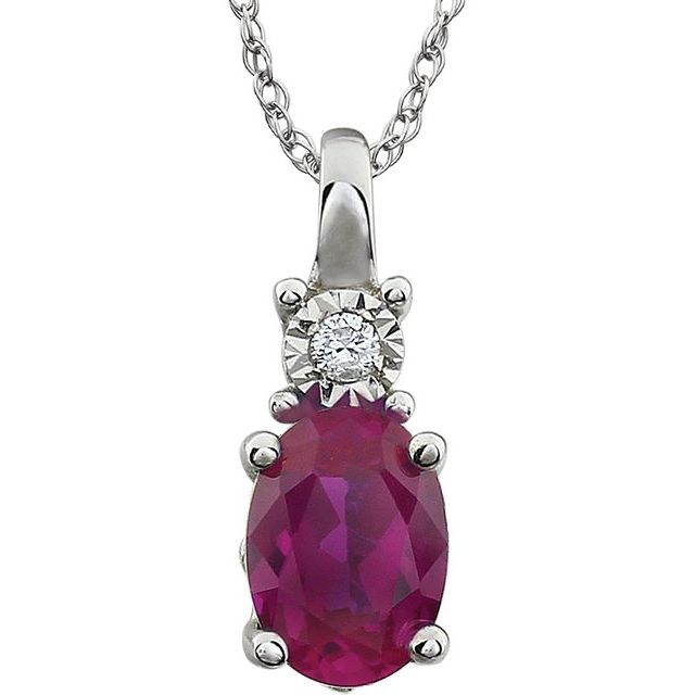 14K White Lab-Grow Ruby & .02 CT Natural Diamond 18 Necklace