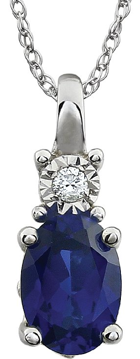 14K White Lab-Grown Blue Sapphire & .02 CT Natural Diamond 18 Necklace