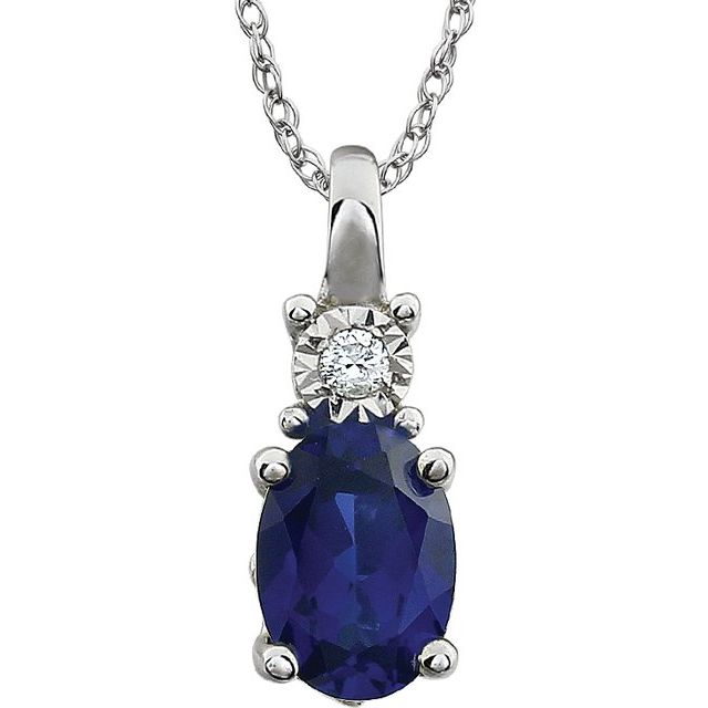 14K White Lab-Grown Blue Sapphire & .02 CT Natural Diamond 18