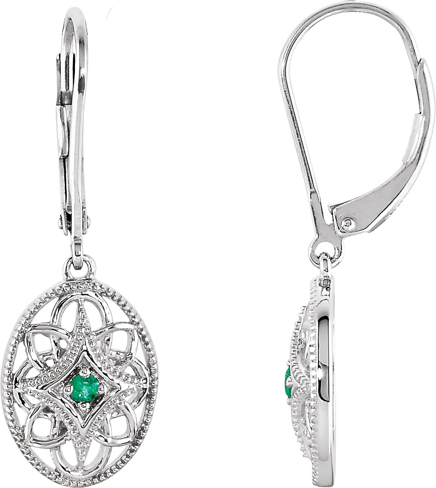 Sterling Silver Natural Emerald Lever Back Earrings