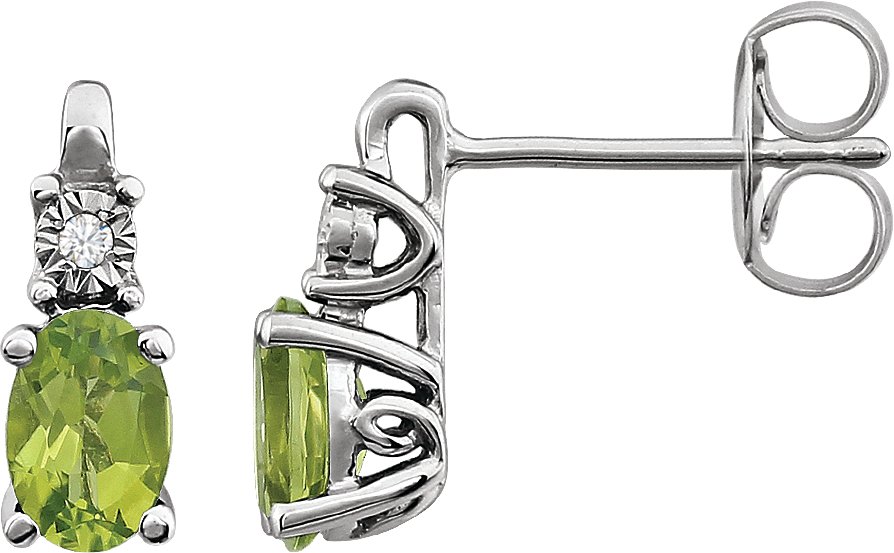 14K White Natural Peridot & .02 CTW Natural Diamond Earrings