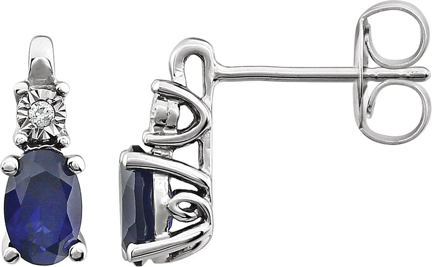 14K White Lab-Grown Blue Sapphire & .02 CTW Natural Diamond Earrings