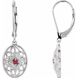 Sterling Silver Natural Ruby Lever Back Earrings