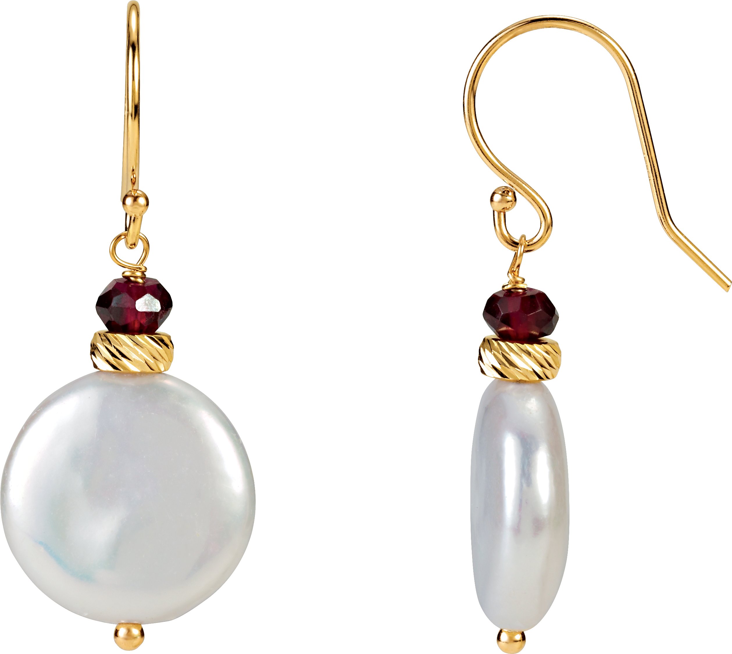 14K Yellow Freshwater Cultured Coin Pearl and Rhodolite Garnet Earrings Ref 3672161