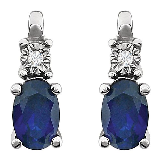14K White Lab-Grown Blue Sapphire & .02 CTW Natural Diamond Earrings
