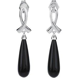 Sterling Silver Natural Black Onyx Earrings