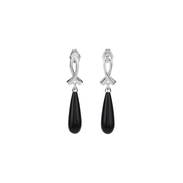 Sterling Silver Natural Black Onyx Earrings