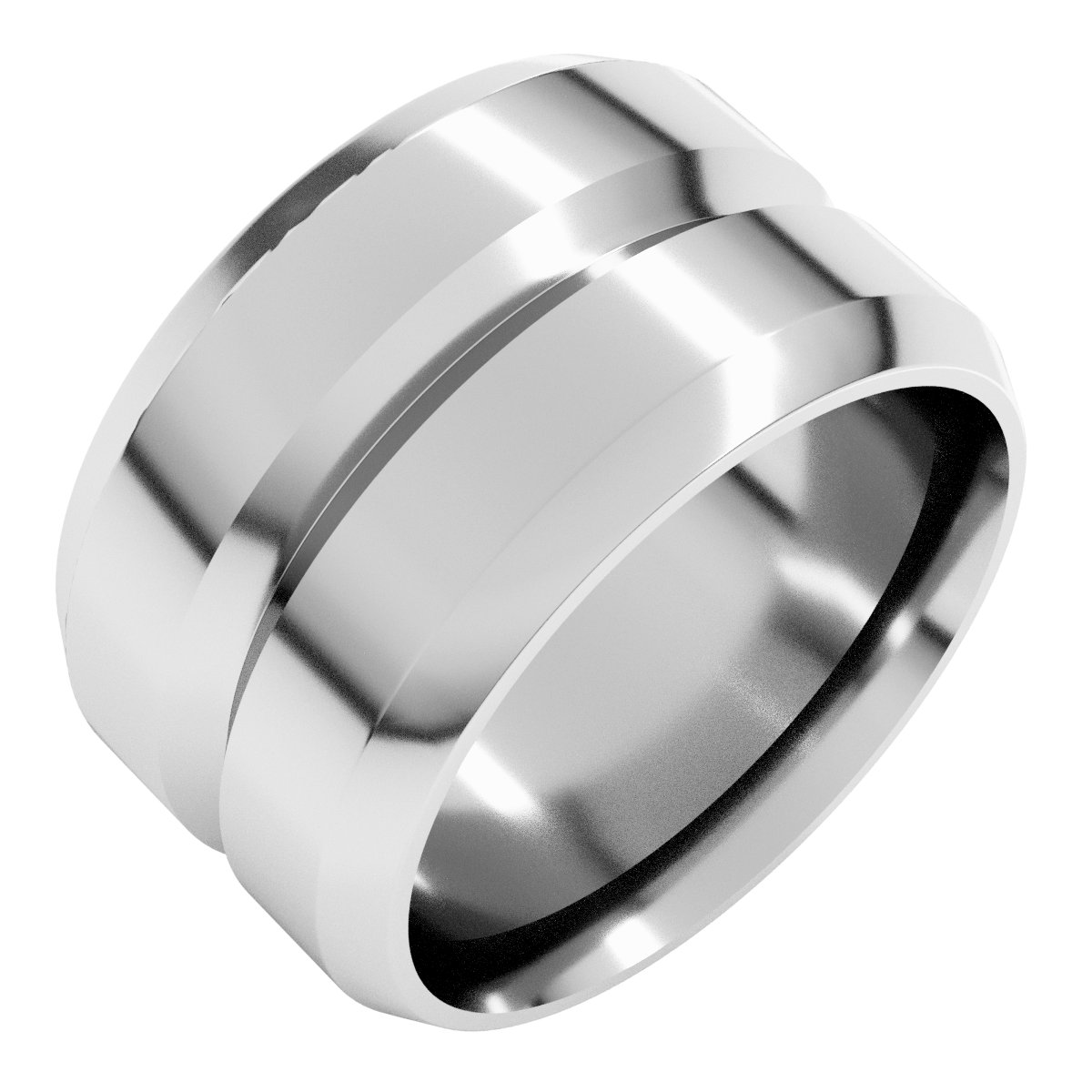 Beveled-Edge Grooved Comfort-Fit Flat Band