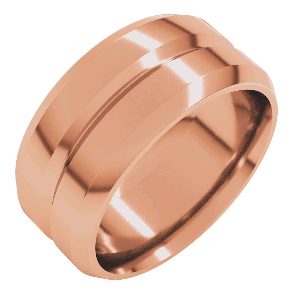 Beveled-Edge Grooved Comfort-Fit Flat Band