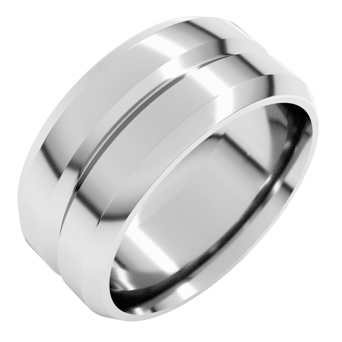 Beveled-Edge Grooved Comfort-Fit Flat Band