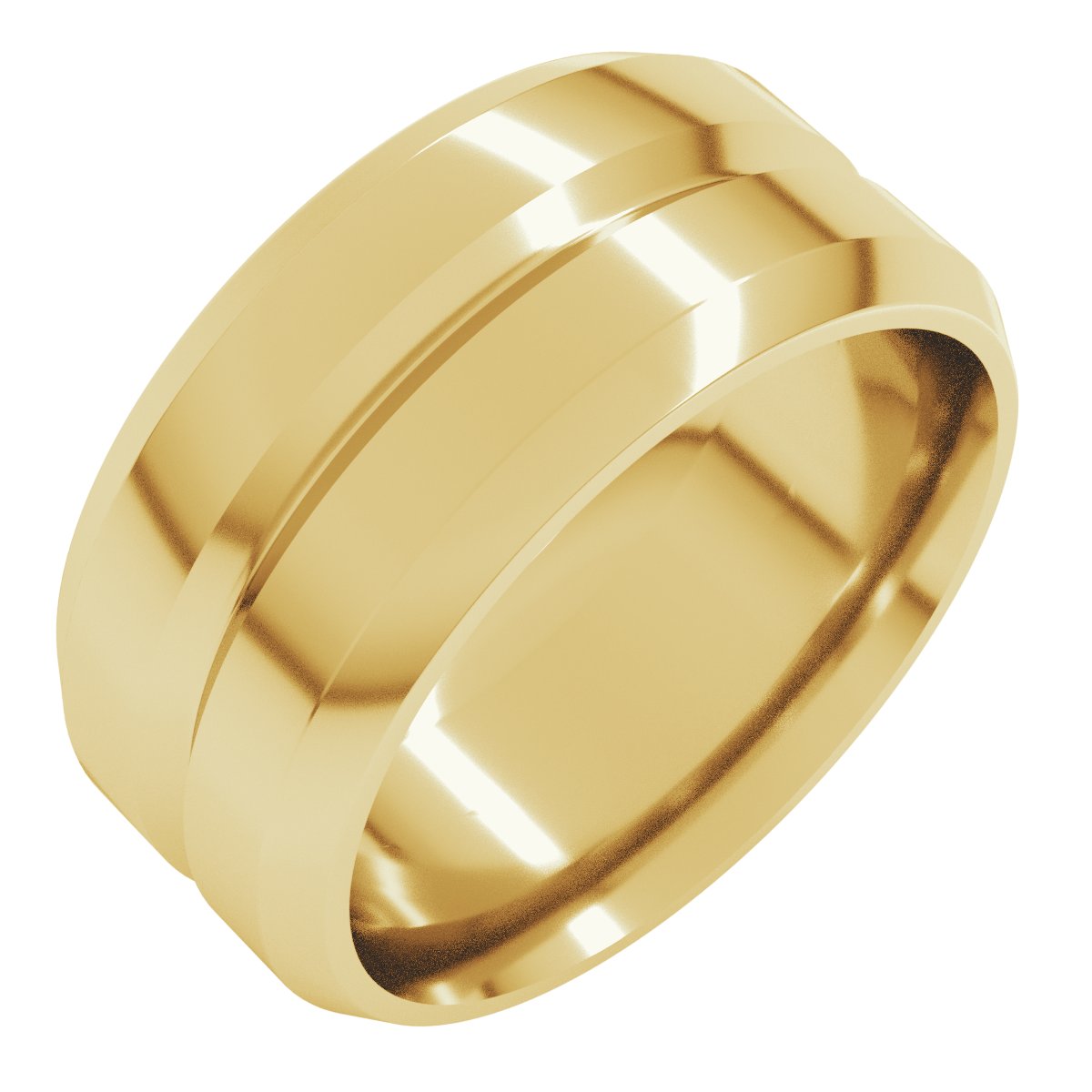 Beveled-Edge Grooved Comfort-Fit Flat Band
