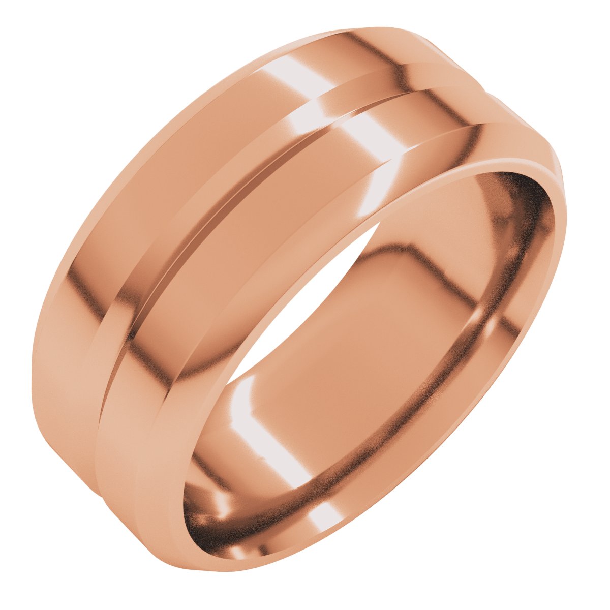 Beveled-Edge Grooved Comfort-Fit Flat Band