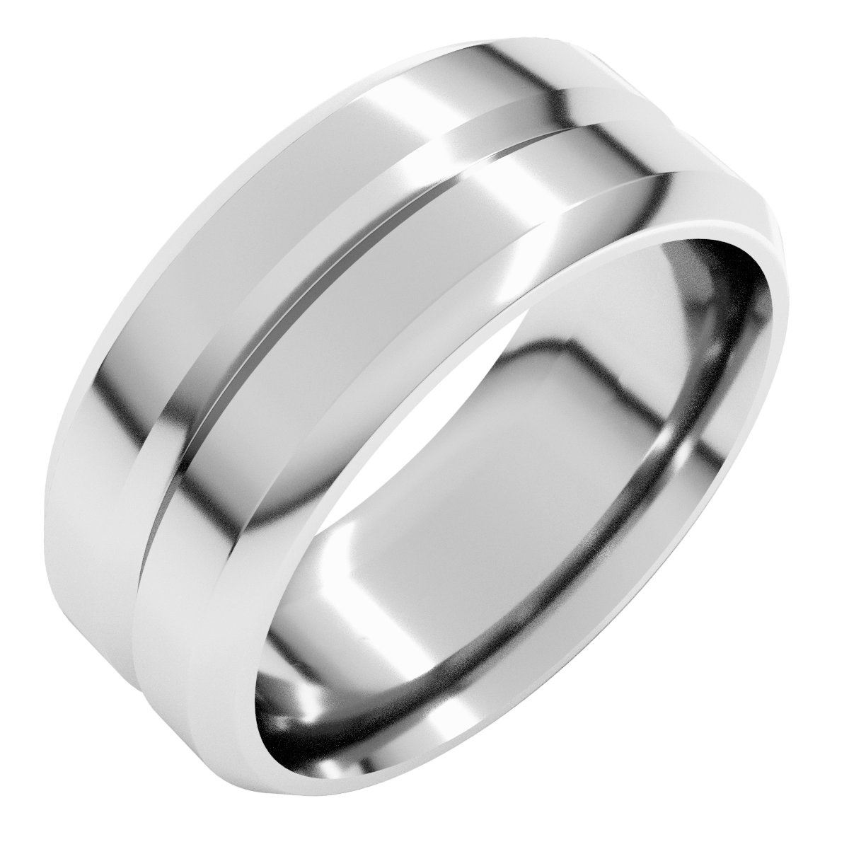 Beveled-Edge Grooved Comfort-Fit Flat Band