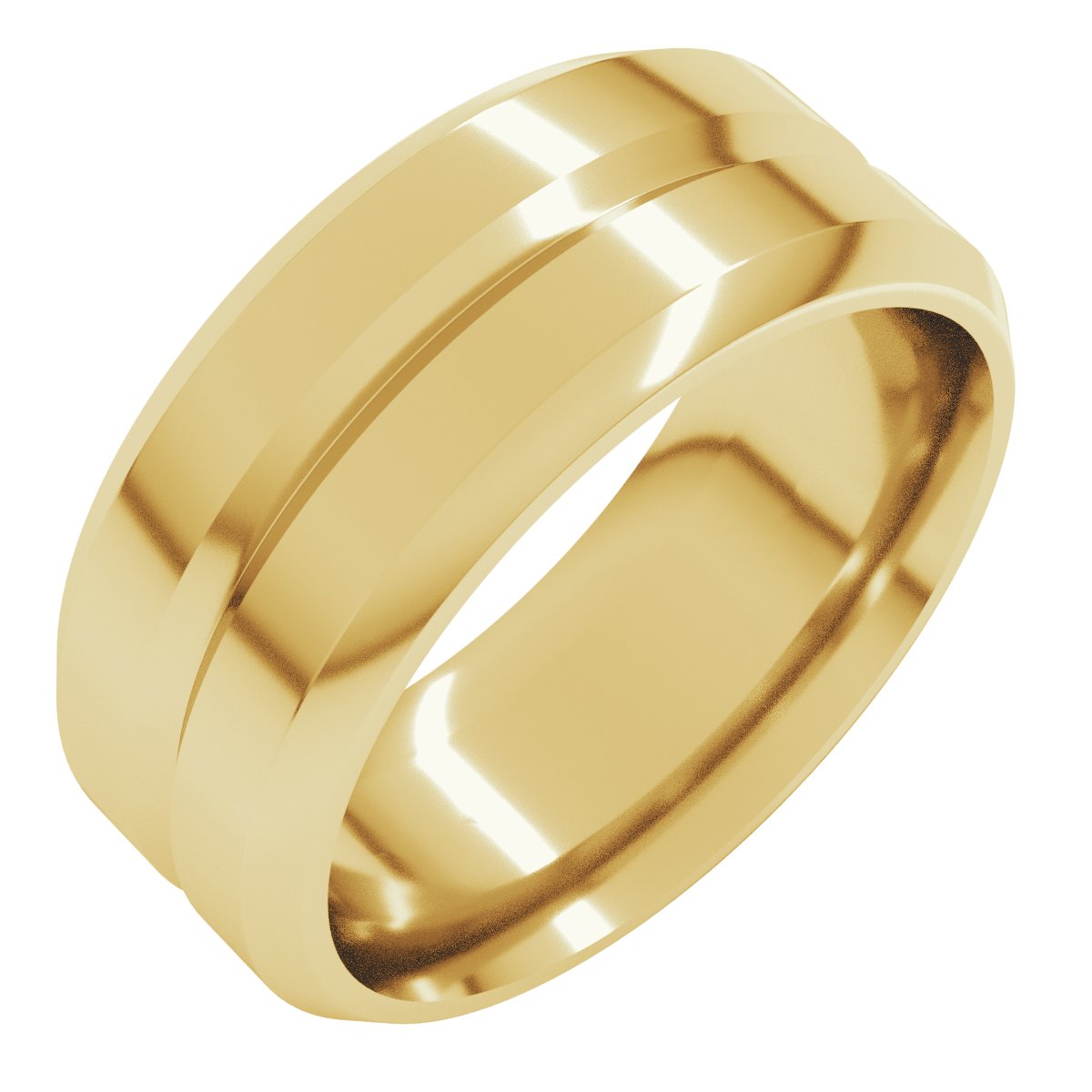 Beveled-Edge Grooved Comfort-Fit Flat Band