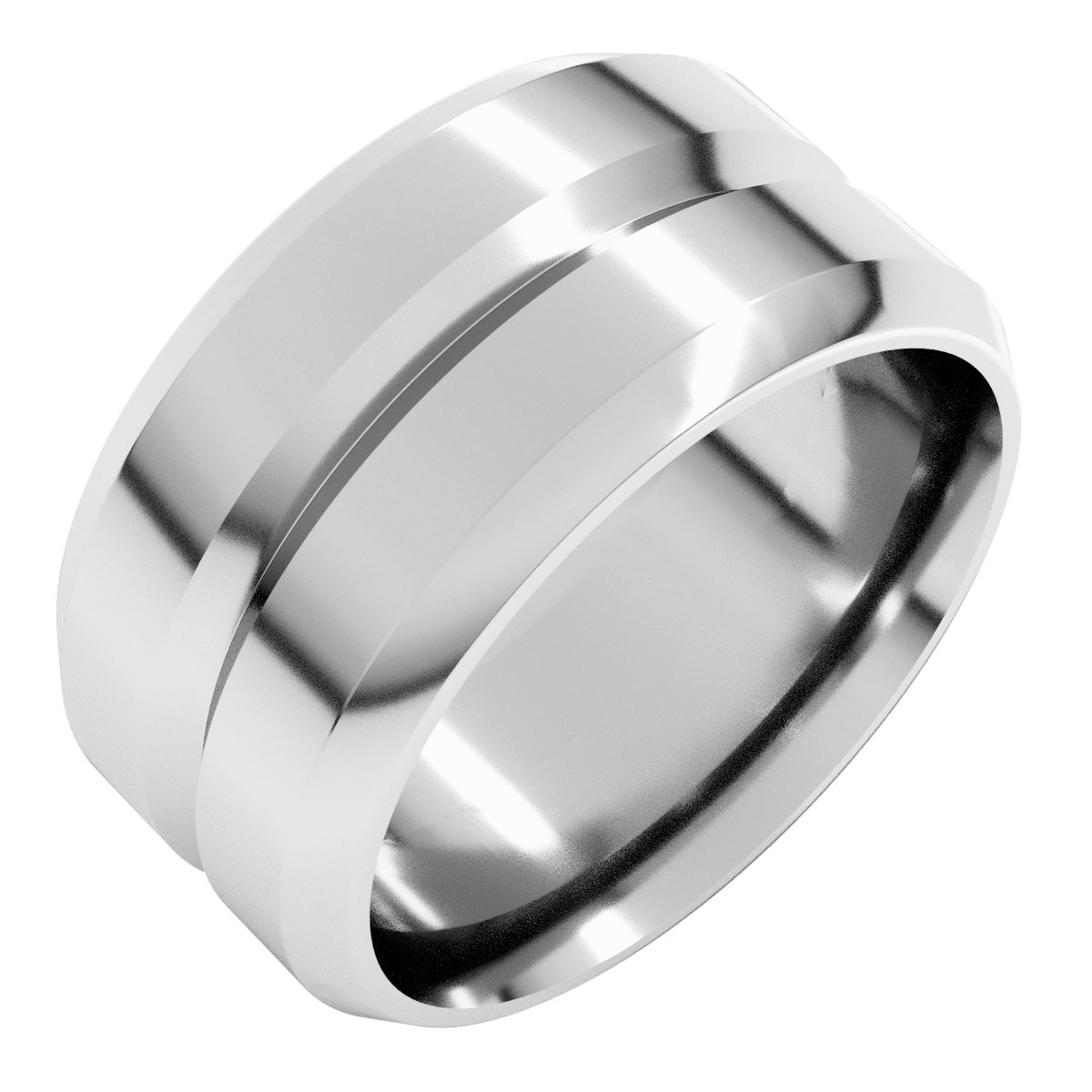 Beveled-Edge Grooved Comfort-Fit Flat Band