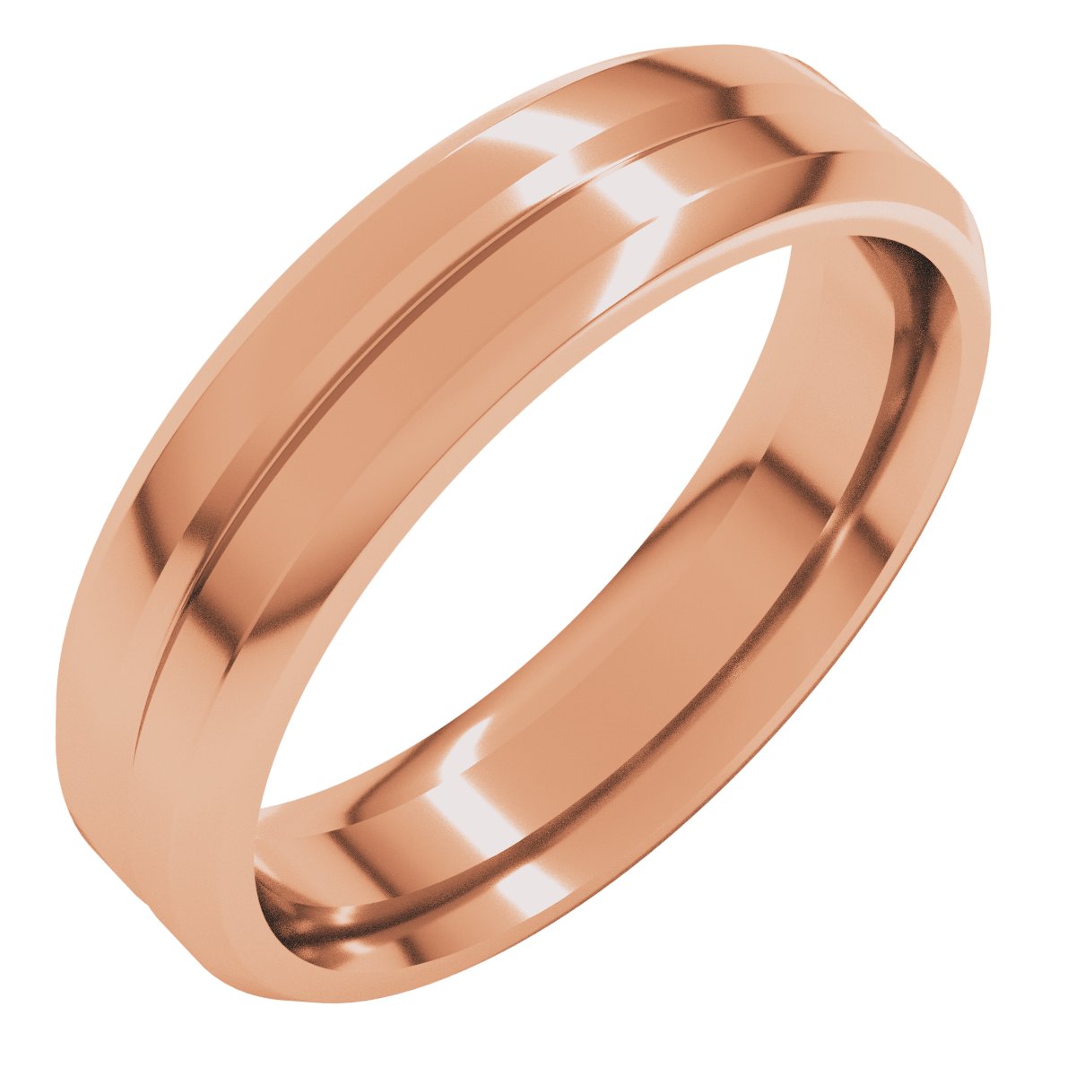 Beveled-Edge Grooved Comfort-Fit Flat Band