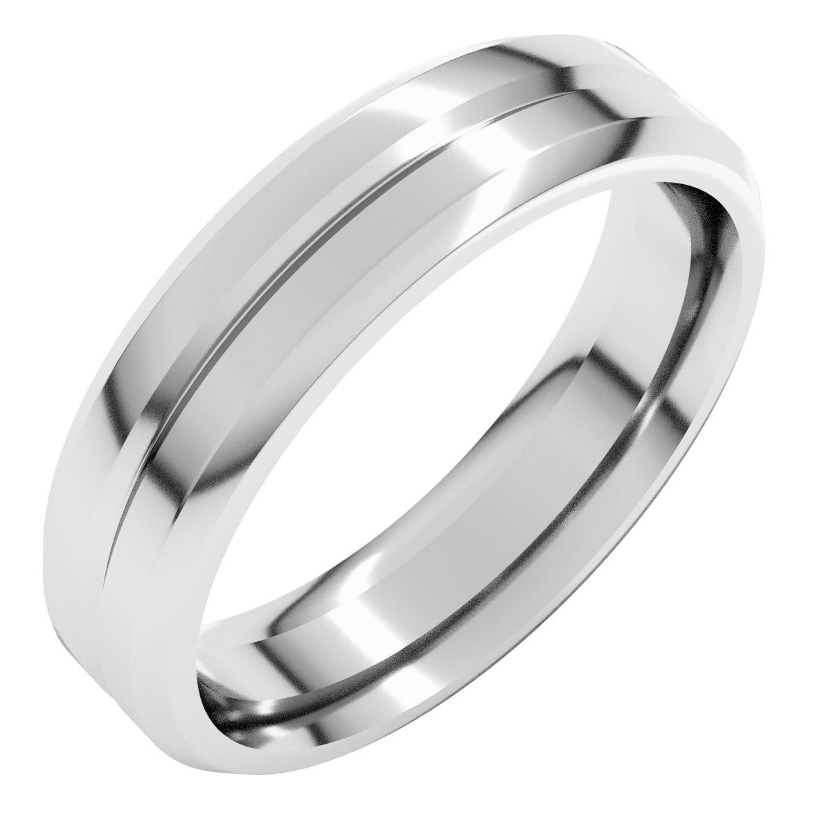 Beveled-Edge Grooved Comfort-Fit Flat Band