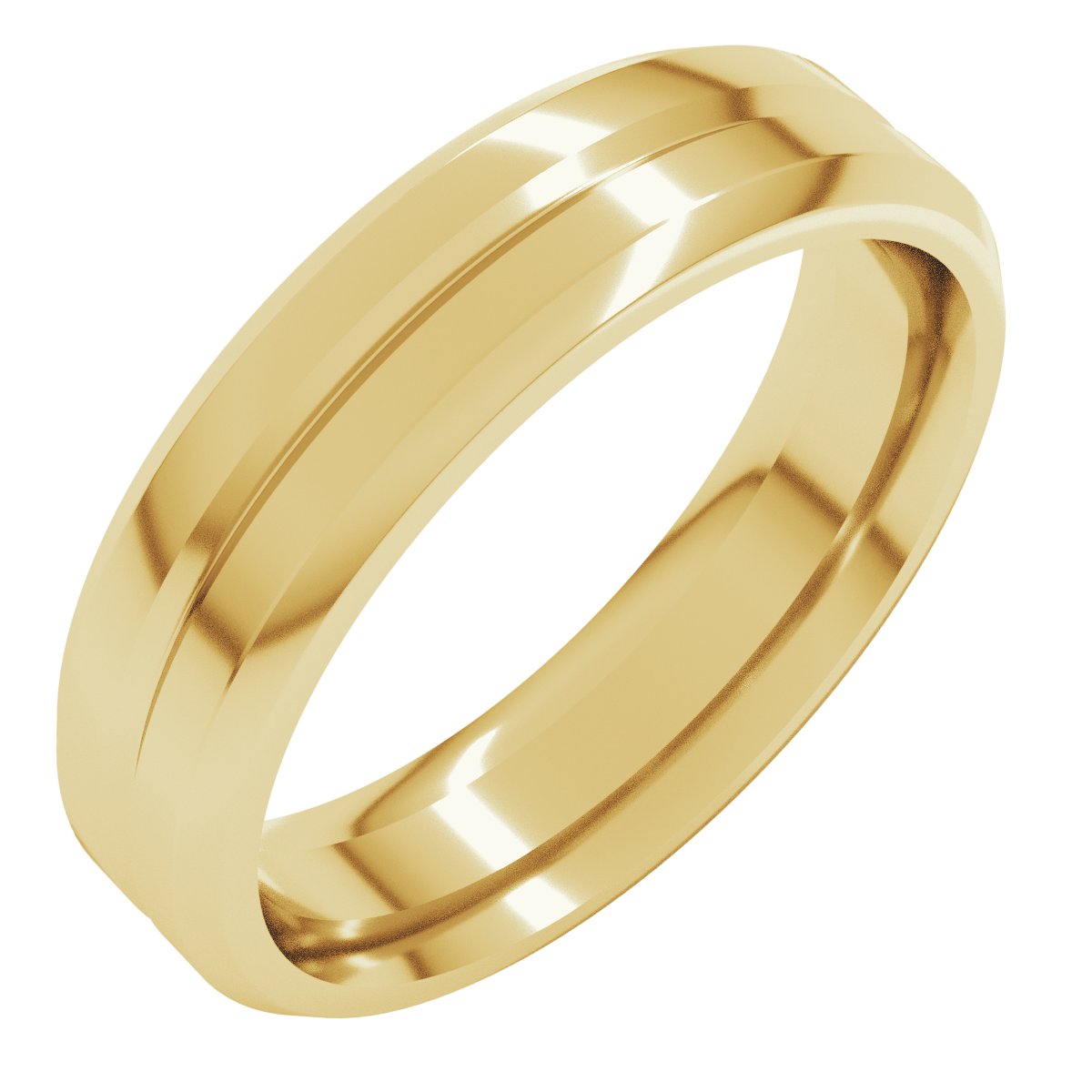 Beveled-Edge Grooved Comfort-Fit Flat Band