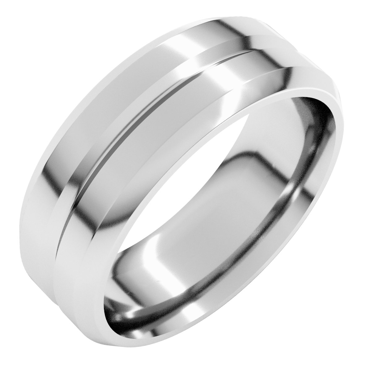 Beveled-Edge Grooved Comfort-Fit Flat Band