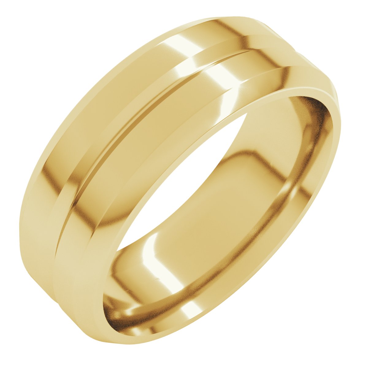 Beveled-Edge Grooved Comfort-Fit Flat Band