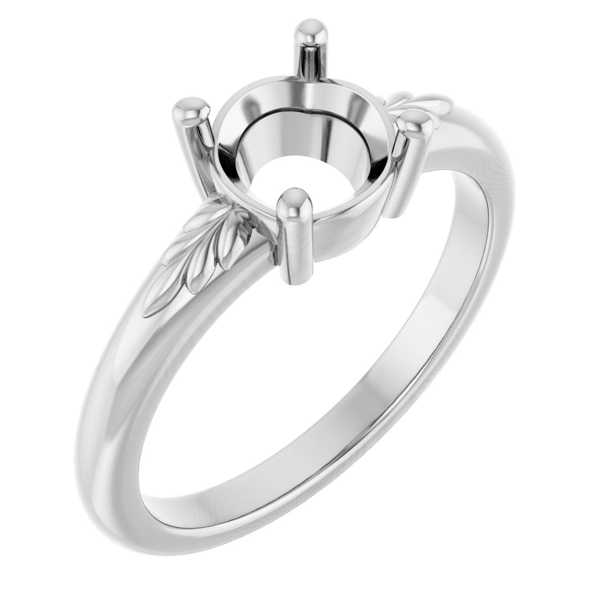 14K White 7 mm Round Ring Mounting