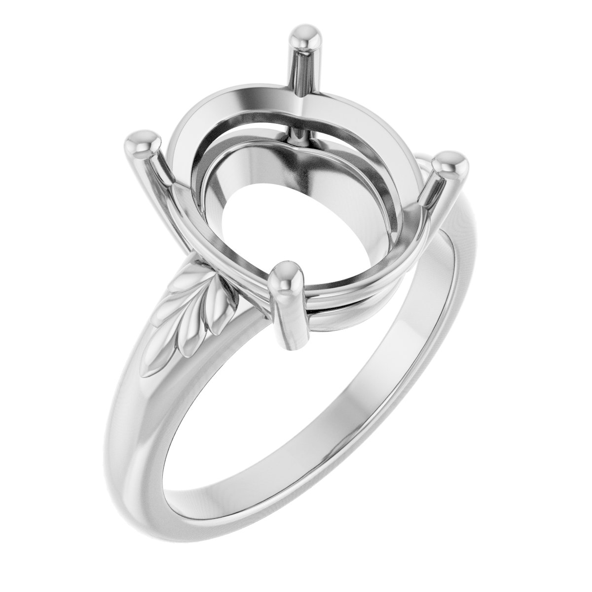 14K White 13x11 mm Oval Ring Mounting