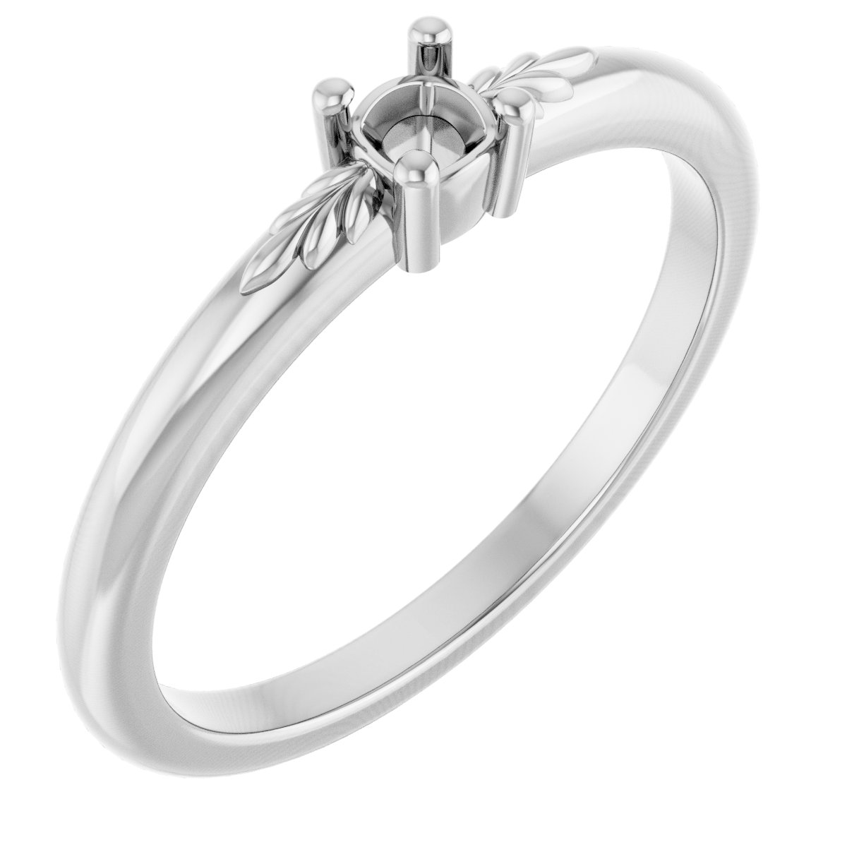14K White 3x3 mm Cushion Ring Mounting