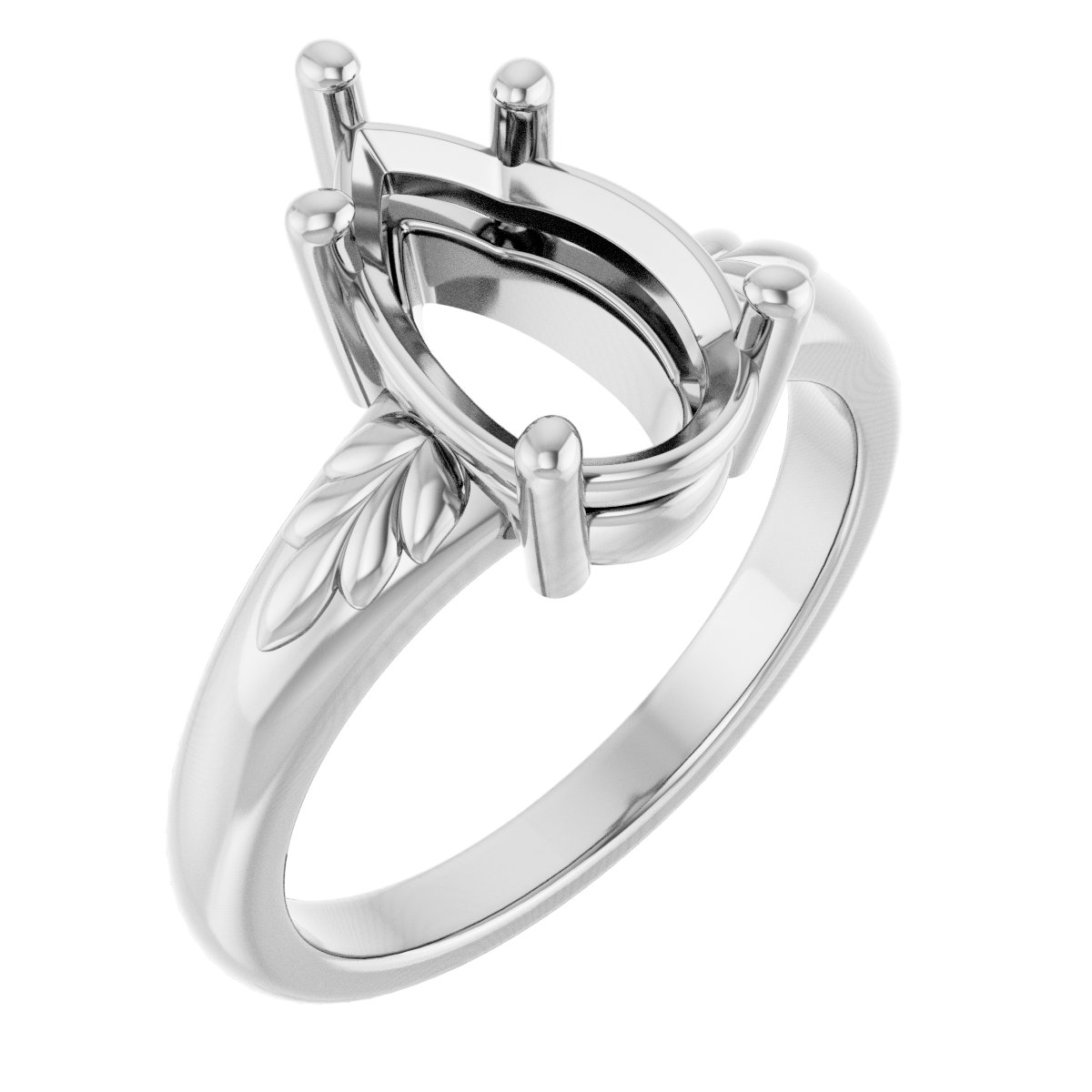 14K White 12x7.5 mm Pear Ring Mounting
