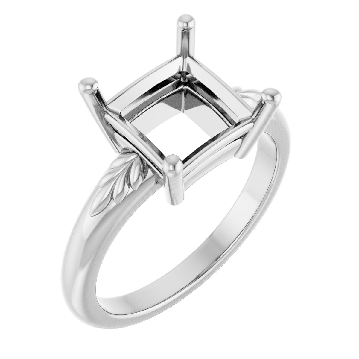 14K White 8x8 mm Square Ring Mounting