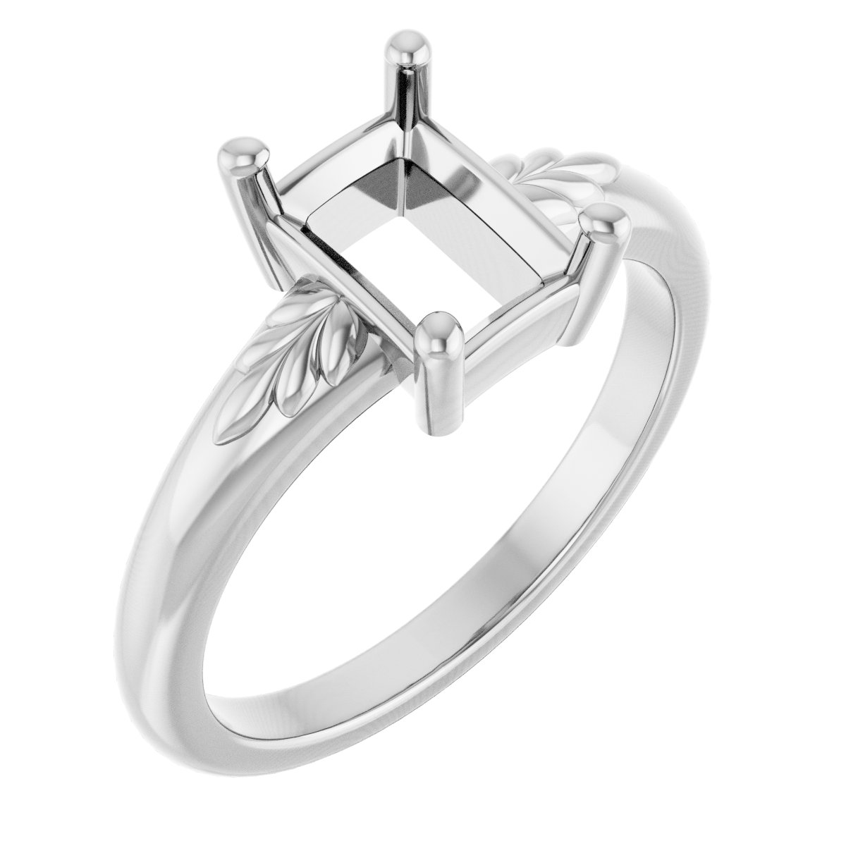 14K White 8x6 mm Emerald Ring Mounting