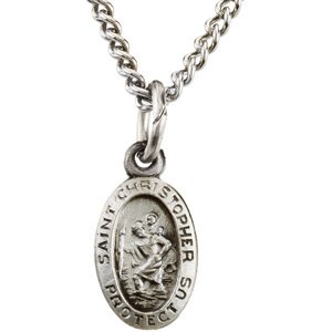 Sterling Silver 9x6 mm Oval St. Christopher 18