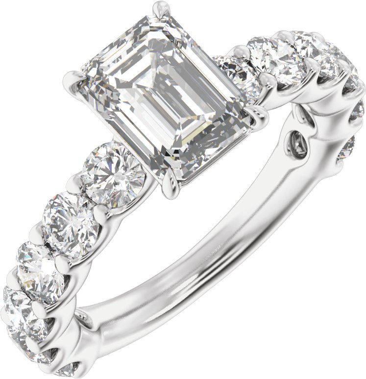 14K White 9x7 mm Emerald 2 3/8 CTW Lab-Grown Diamond Semi-Set Engagement Ring