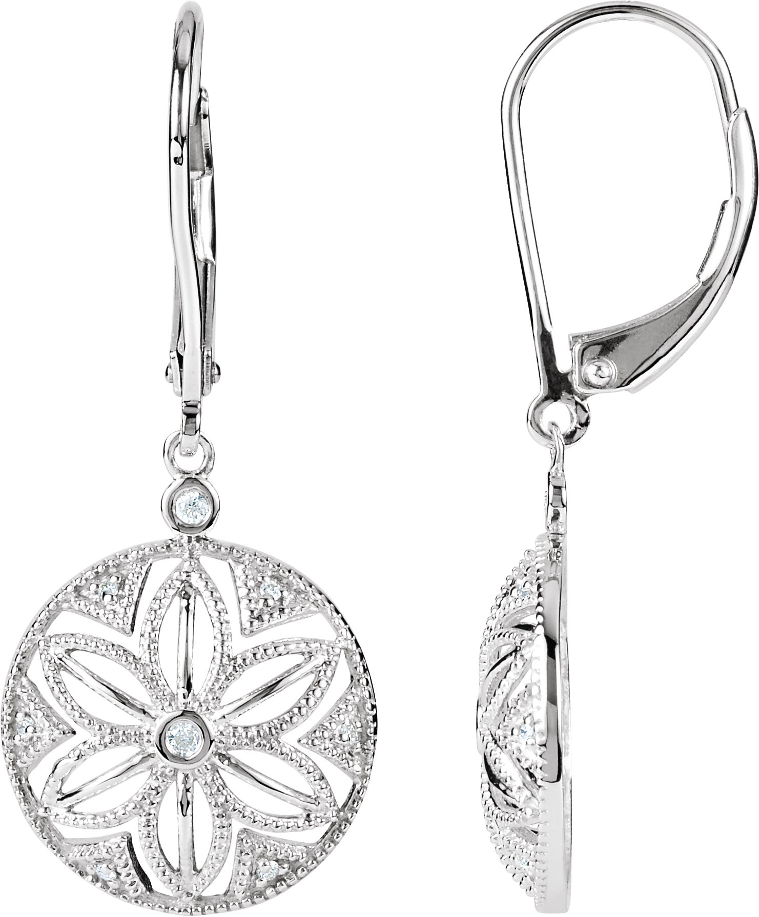 Sterling Silver .08 CTW Natural Diamond Lever Back Earrings