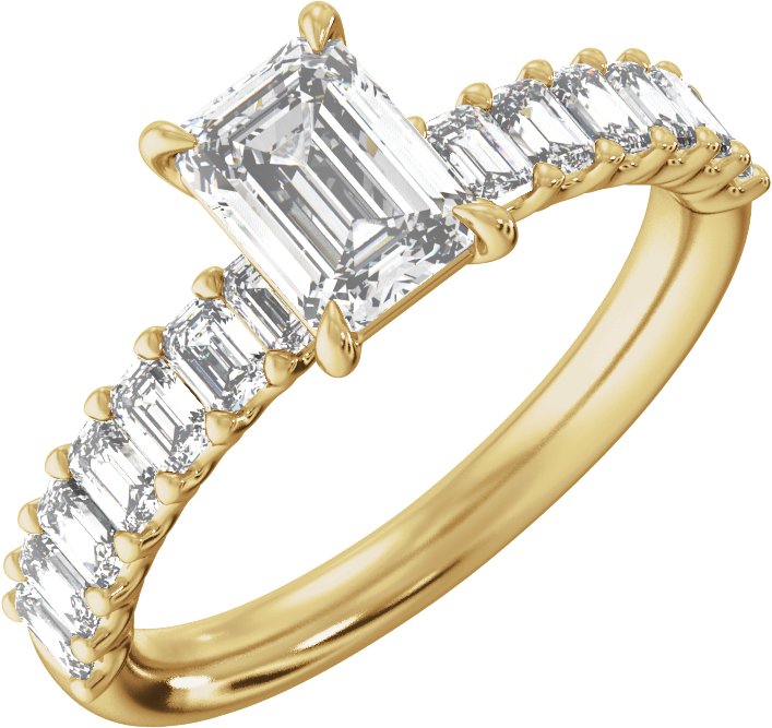 14K Yellow 7 x 5 mm Emerald 1 1/8 CTW Lab-Grown Diamond Semi-Set Engagement Ring