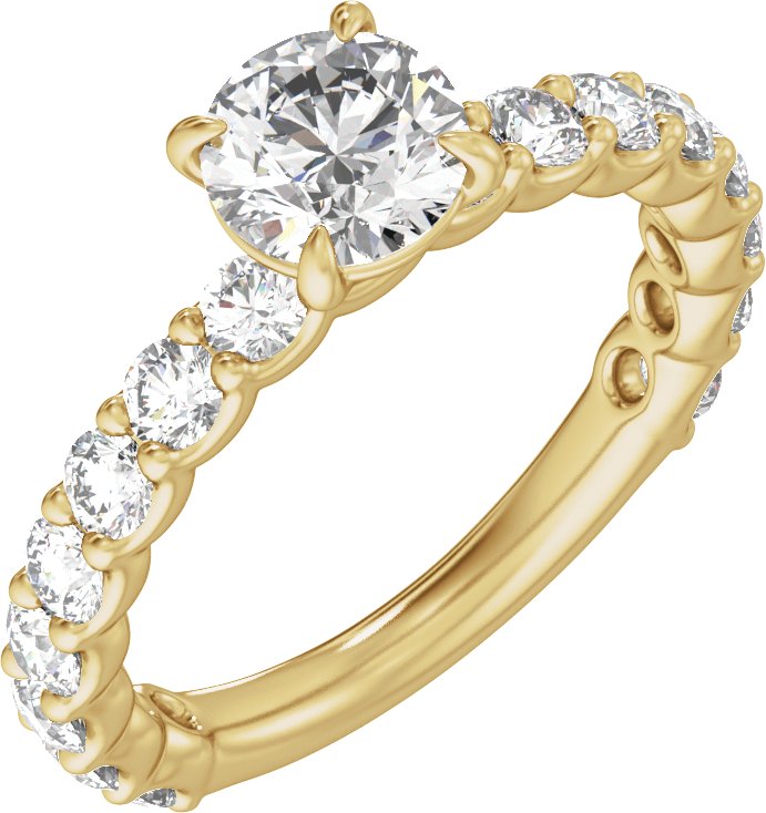 14K Yellow 6.5 mm Round 1 1/3 CTW Lab-Grown Diamond Semi-Set Engagement Ring