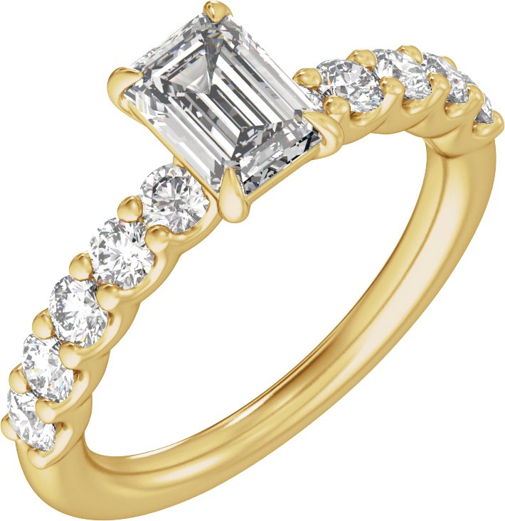14K Yellow 7x5 mm Emerald 3/4 CTW Lab-Grown Diamond Semi-Set Engagement Ring