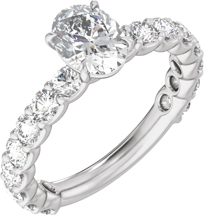 14K White 8x6 mm Oval 1 1/3 CTW Lab-Grown Diamond Semi-Set Engagement Ring