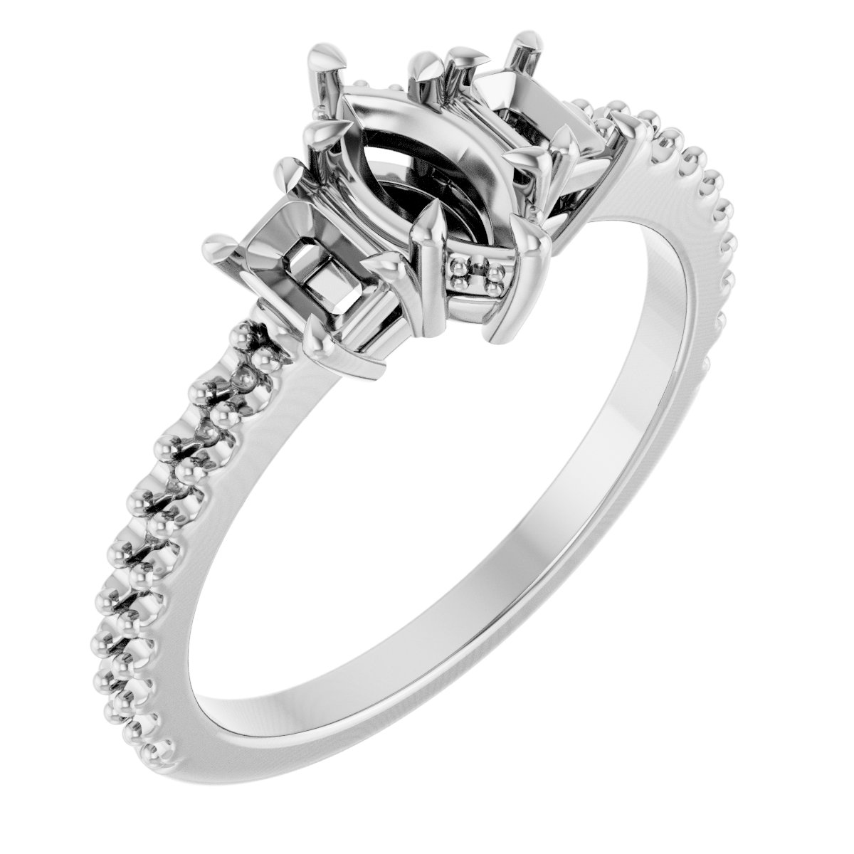 Claw-Prong Three-Stone Engagement Ring