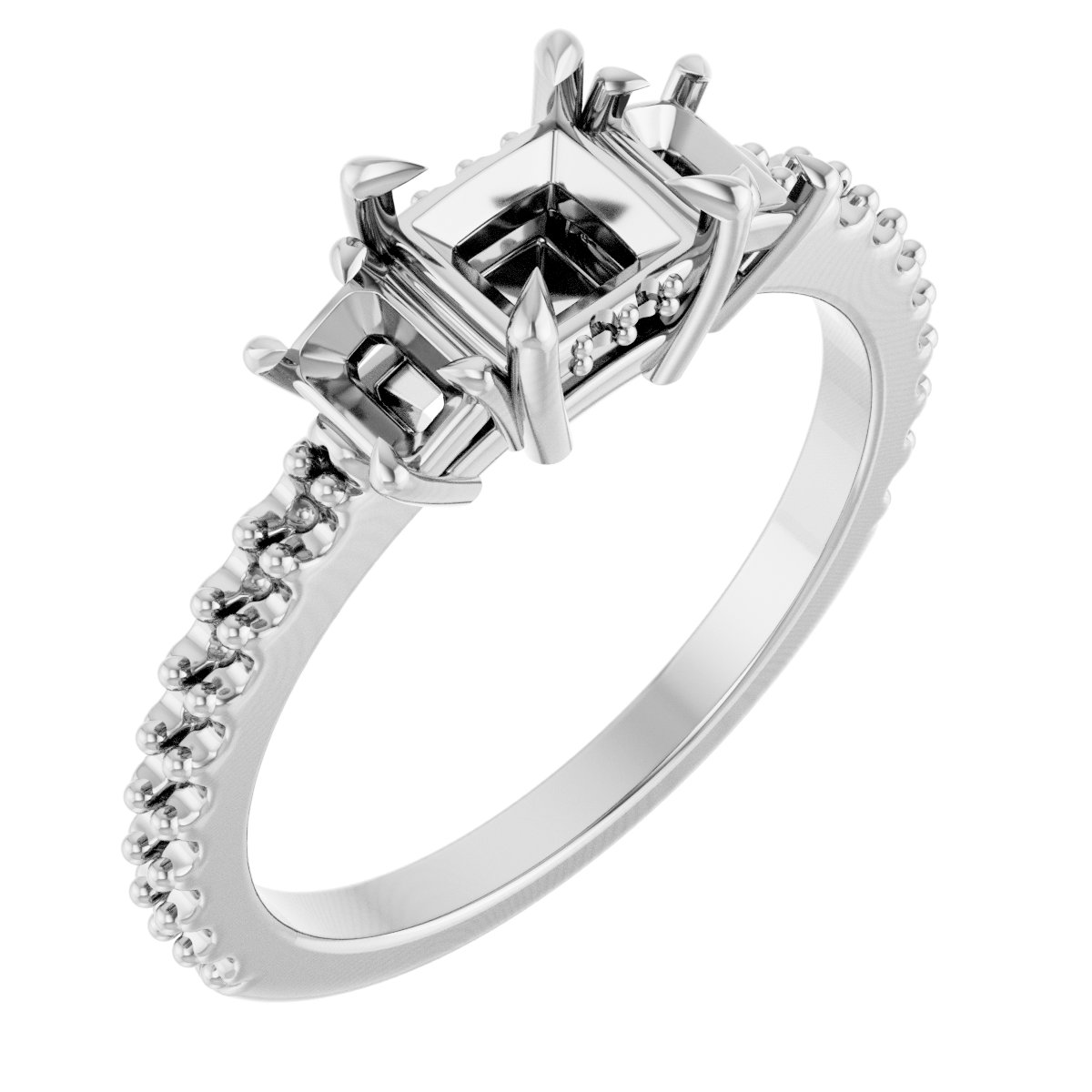 Claw-Prong Three-Stone Engagement Ring