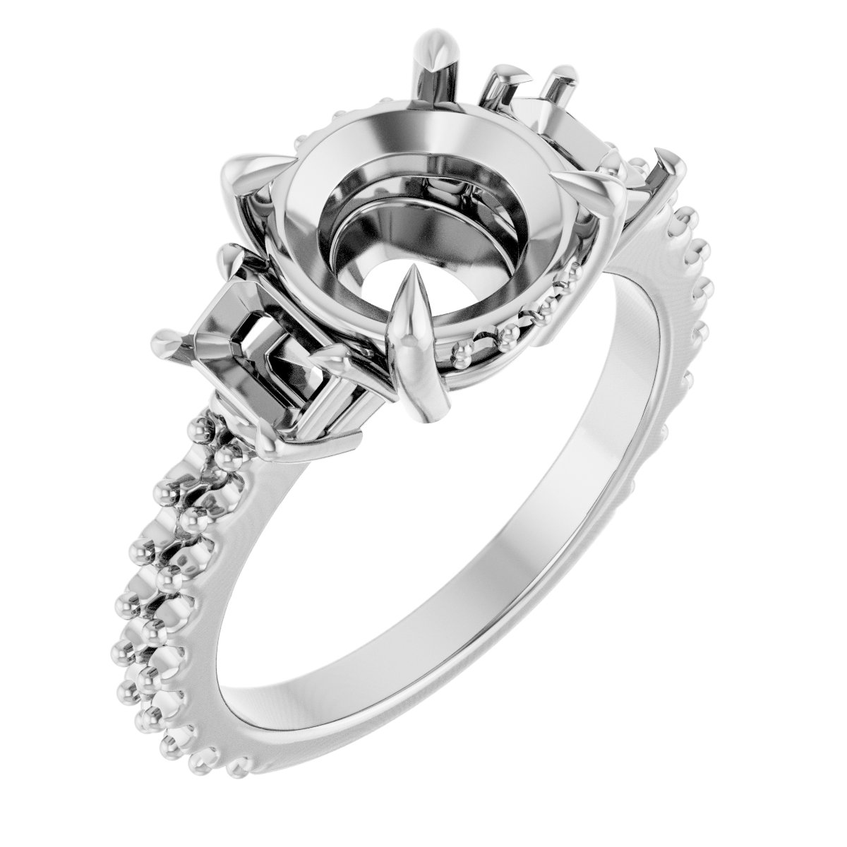 Claw-Prong Three-Stone Engagement Ring